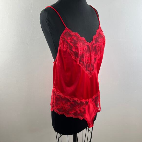 VINTAGE La Femme De Vanity Fair Lace Teddy Red Sleeveless V-Neckline Satin - Picture 4 of 6